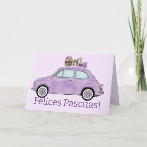 Felices Pascuas Spanish Easter Retro Fiat 500  Holiday Card