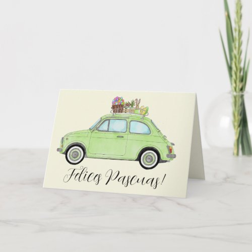 Felices Pascuas Spanish Easter Retro Fiat 500  Holiday Card