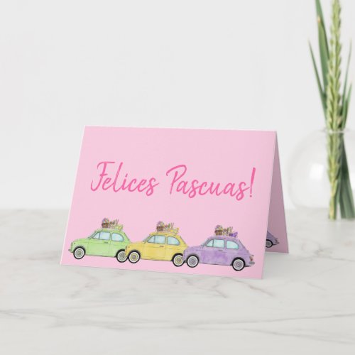 Felices Pascuas Spanish Easter Retro Fiat 500  Holiday Card