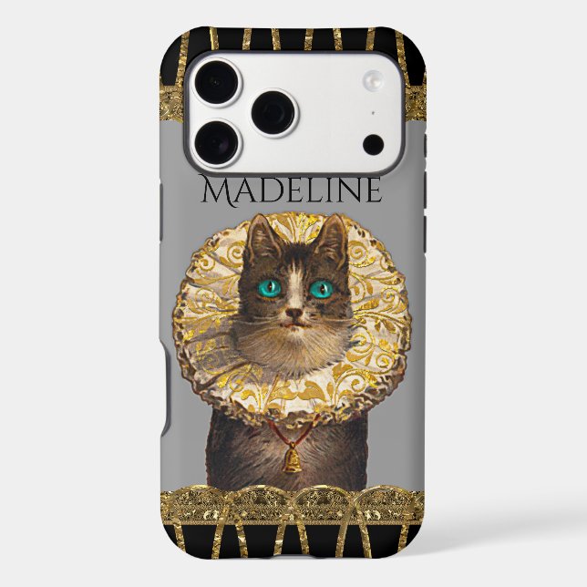 Felicette Bleu Chic French Kitty Monogram Case-Mate iPhone Case (Back)