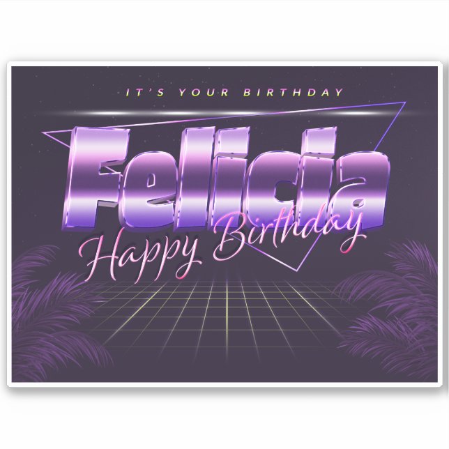 Felicia first name lilac retro sticker birthday (Front)