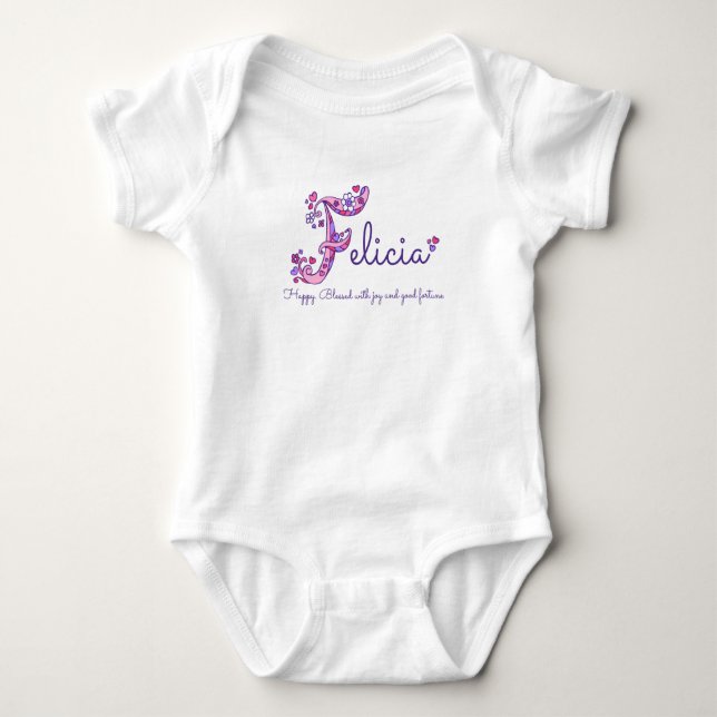 Felicia girls name & meaning F monogram art Baby Bodysuit (Front)