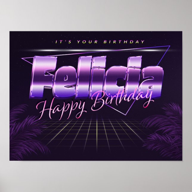 Felicia Name First name lila retro Poster Birthday (Front)