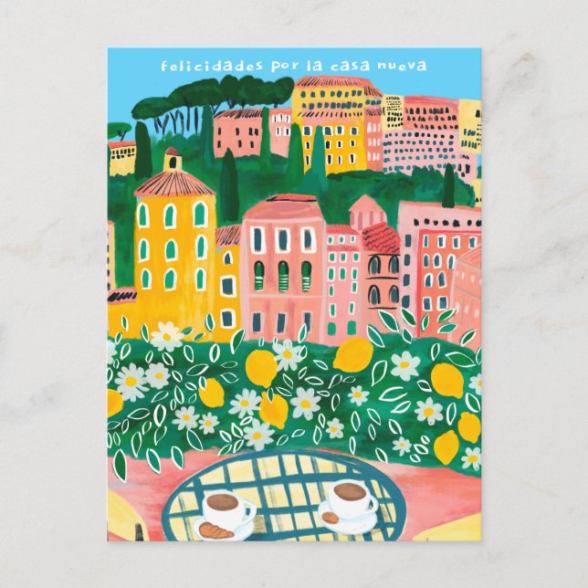 Felicidades por Nueva Casa City Views Art Postcard (Front)