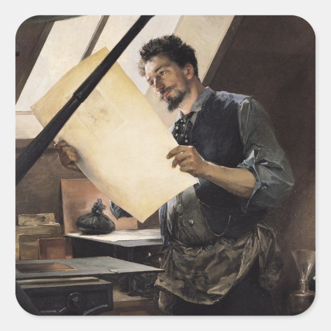 Felicien Rops  in his studio Square Sticker (Front)