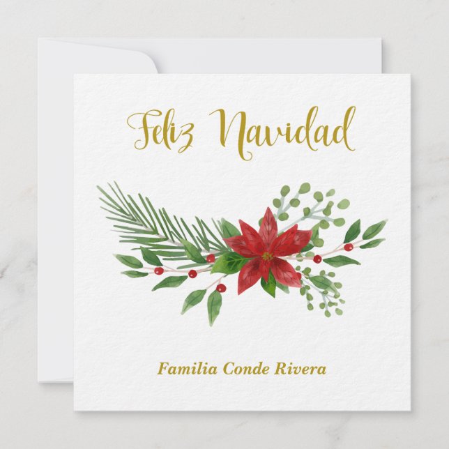 Felicitación Navideña en Español con Diseño Floral Holiday Card (Front)
