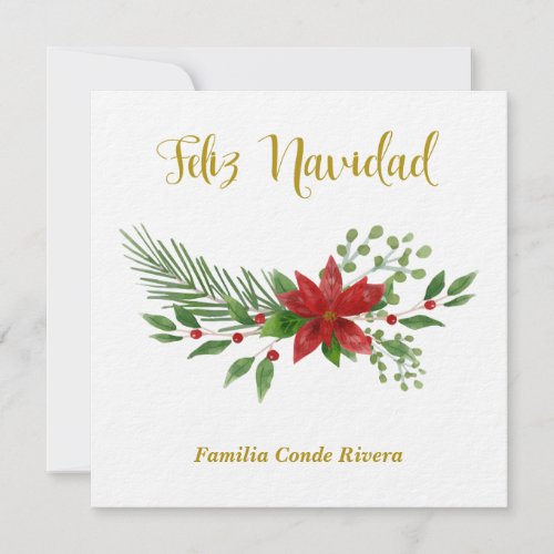 Felicitacin Navidea en Espaol con Diseo Floral Holiday Card