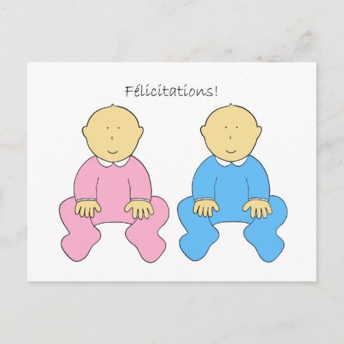 Flicitations  French Twins Boy and Girl Postcard