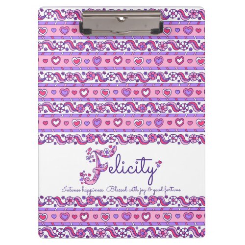 Felicity name meaning hearts letter F clipboard