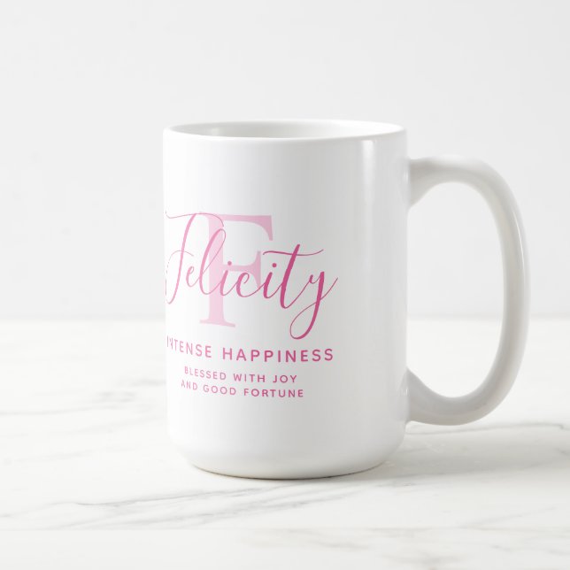 Felicity name meaning monogram pink text coffee mug (Right)