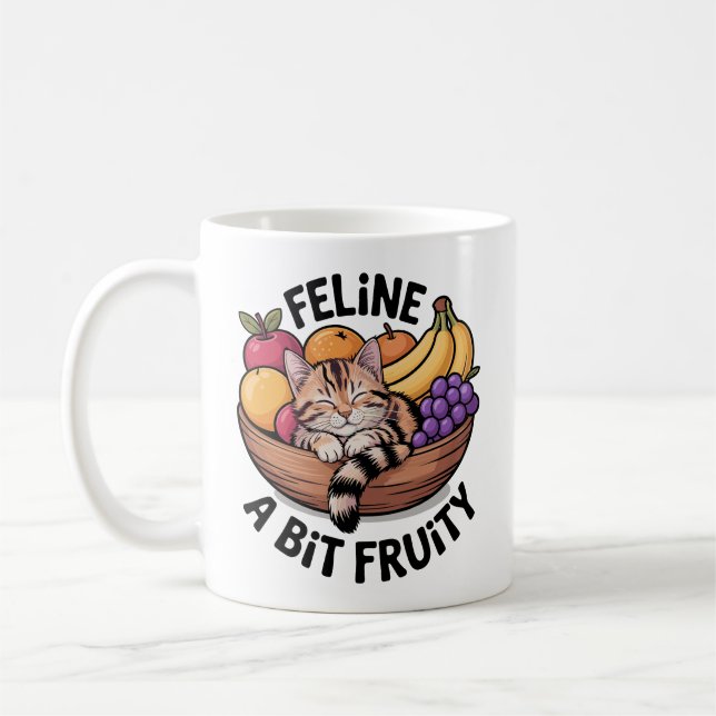 Feline a Bit Fruity - Cozy Cat Coffee Mug (Left)