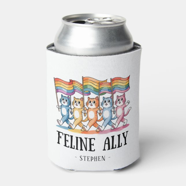 Feline Ally – Rainbow Cat LGBTQ Pride Can Cooler (Can Front)