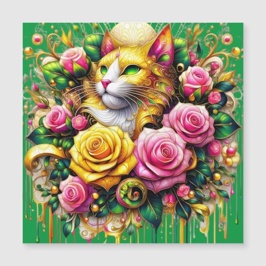 Feline Amidst a Vibrant Floral Bloom (Front)
