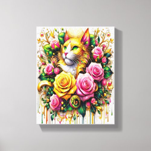 Feline Amidst a Vibrant Floral Bloom 8x10 Canvas Print
