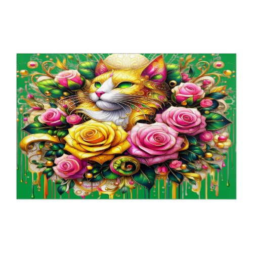 Feline Amidst a Vibrant Floral Bloom Acrylic Print