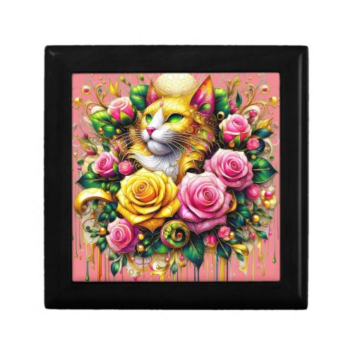 Feline Amidst a Vibrant Floral Bloom Gift Box