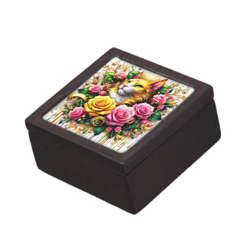 Feline Amidst a Vibrant Floral Bloom Gift Box