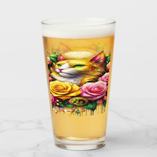 Feline Amidst a Vibrant Floral Bloom Glass