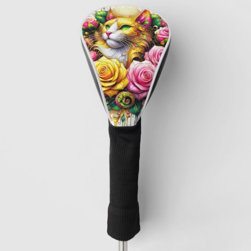 Feline Amidst a Vibrant Floral Bloom Golf Head Cover
