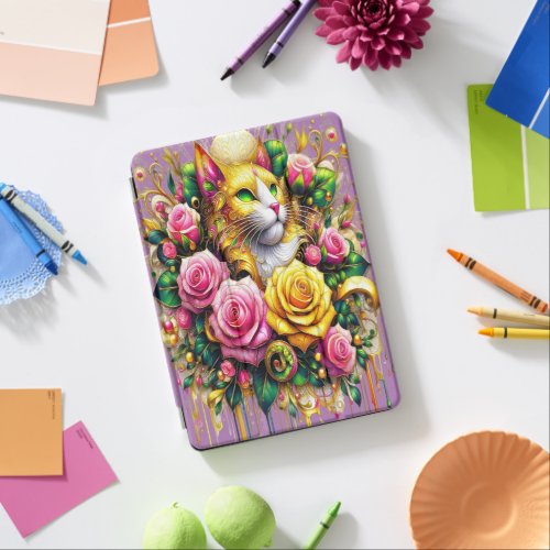 Feline Amidst a Vibrant Floral Bloom iPad Air Cover
