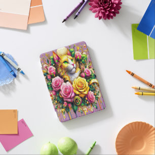 Feline Amidst a Vibrant Floral Bloom iPad Mini Cover