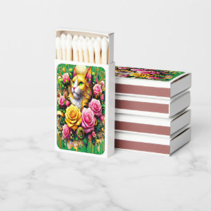 Feline Amidst a Vibrant Floral Bloom Matchboxes