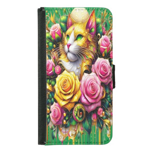 Feline Amidst a Vibrant Floral Bloom Samsung Galaxy S5 Wallet Case