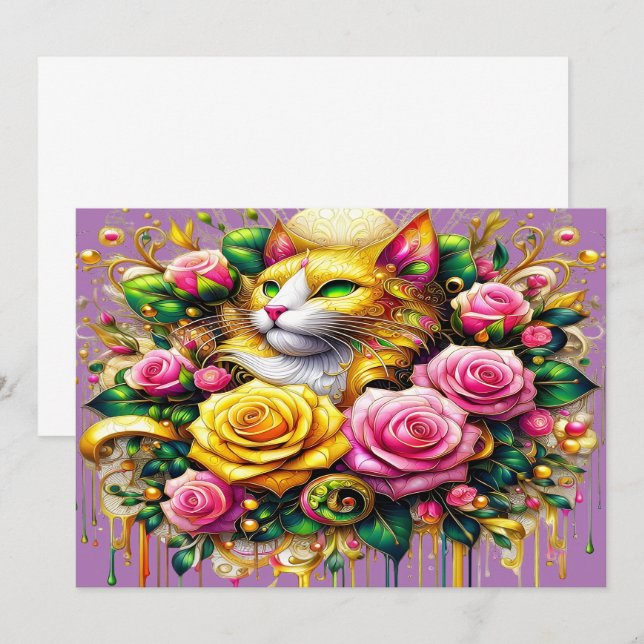 Feline Amidst a Vibrant Floral Bloom Thank You Card (Front/Back)