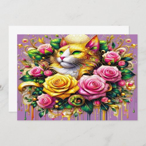 Feline Amidst a Vibrant Floral Bloom Thank You Card
