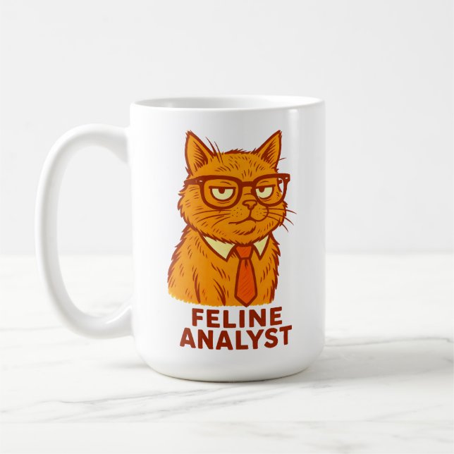 Feline Analyst – Funny Retro Cat  Gift Cup  (Left)