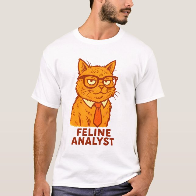 Feline Analyst – Funny Retro Cat Gift T-Shirt (Front)