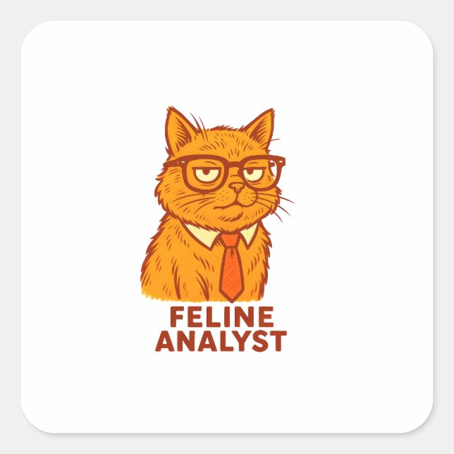Feline Analyst Retro Cat Mug – Cat Lover Gift Square Sticker (Front)