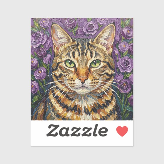 Feline and Floral | Cute Artistic Gray Tabby Cat Sticker (Sheet)