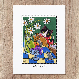Feline Artist Fun Cat Painting Custom Postcard