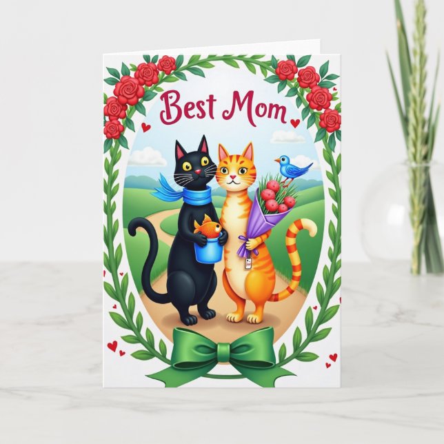 Feline Best Mom Illustration Card (Front)