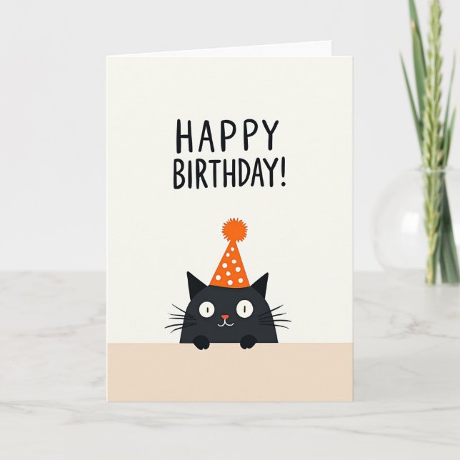 Feline Birthday Party Hat Card (Front)