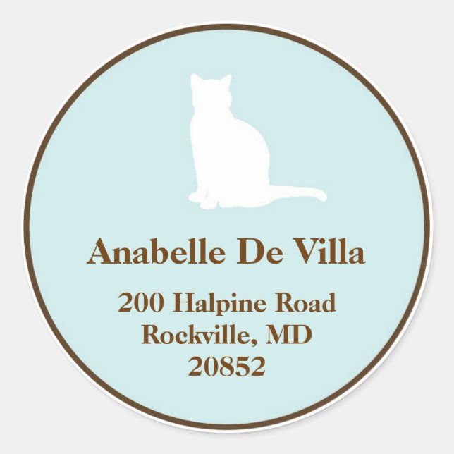 Feline blue brown cat custom name address label (Front)