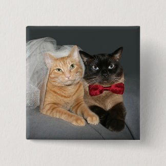 Feline bride and groom button