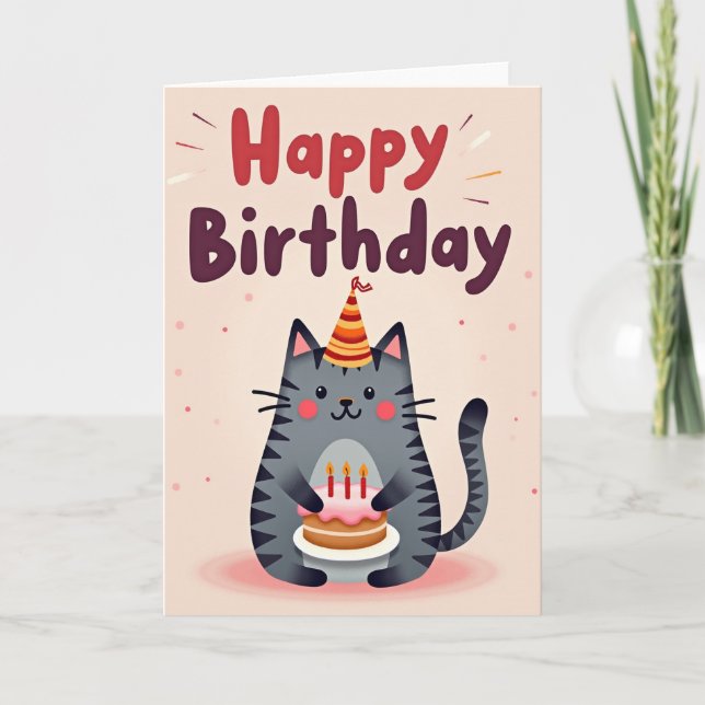 Feline Cake Birthday Card (Front)