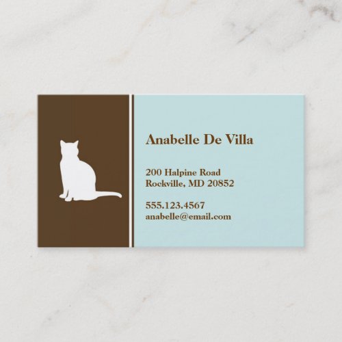 Feline cat  blue brown pet personal calling card business card template
