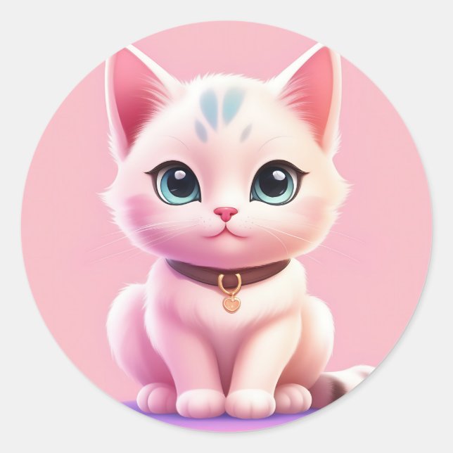 Feline Cat Pastel Classic Round Sticker (Front)