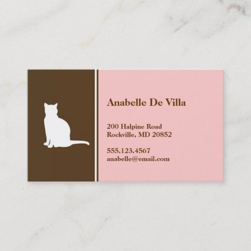 Feline cat pink brown pet personal calling card business card templates