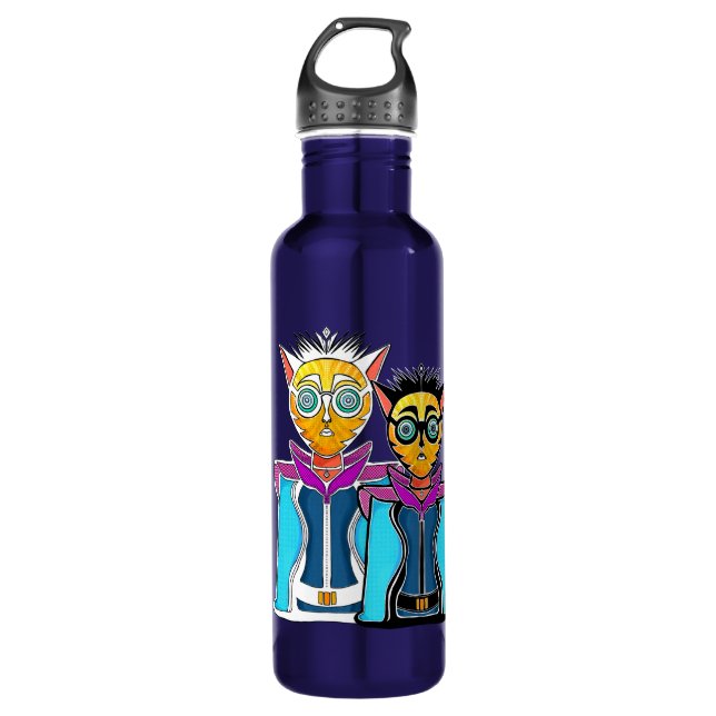 Feline character design stainless steel water bottle (Front)