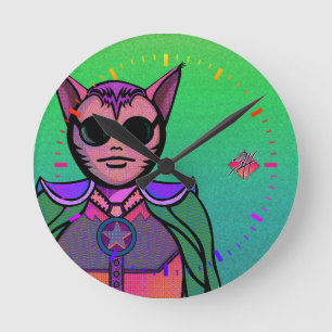 Feline character round clock