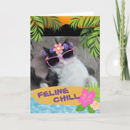 Feline Chill Bon Voyage Cat Tropical Card