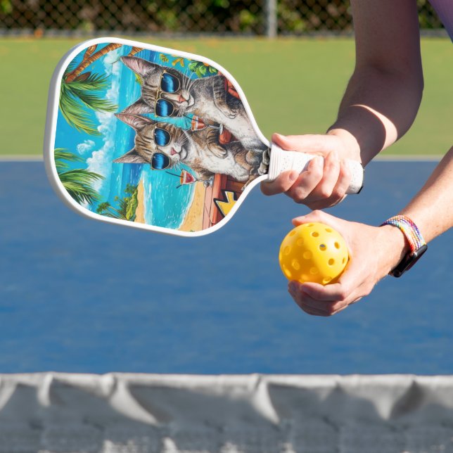 Feline Cool: Two Cats in Shades on a Bar Pickleball Paddle (Insitu)
