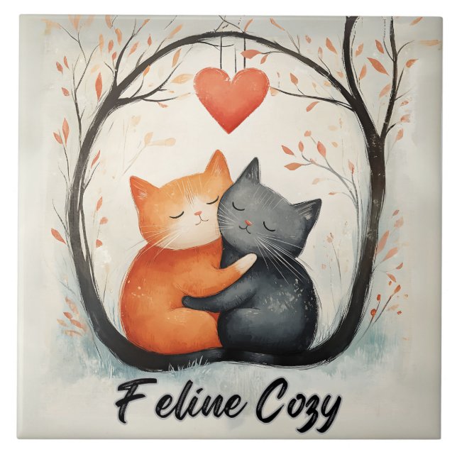 Feline Cozy Snuggly Cats Kitten Love Art  Ceramic Tile (Front)
