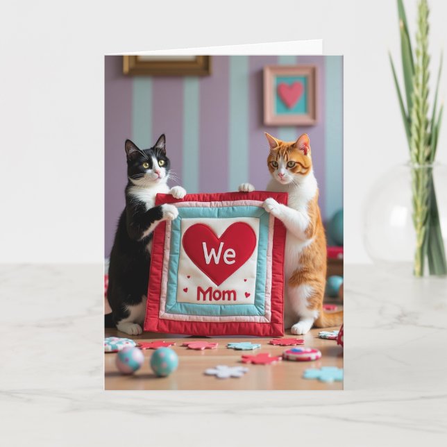 Feline Crafted Mothers Day Heart Card (Front)