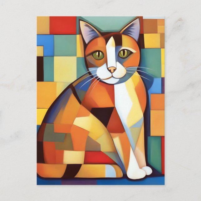 Feline Cubist Calico Cat Painting Postcard (Front)
