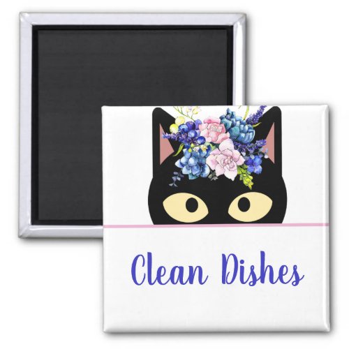 Feline Decor Black Cat Clean Dishes   Magnet